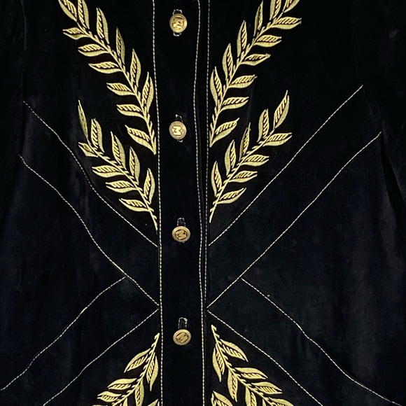 Bob Mackie Gold Embroidered Black Leather Suede Jacket - Picture 5 of 9